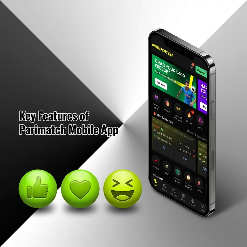 Parimatch mobile app interface showing betting features, INR support, and live casino games for Indian users