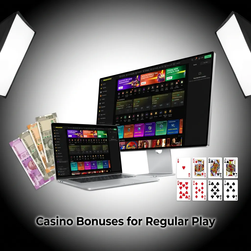 Casino bonus offers including reload bonuses, cashback, free spins, and instant game promotions for regular players