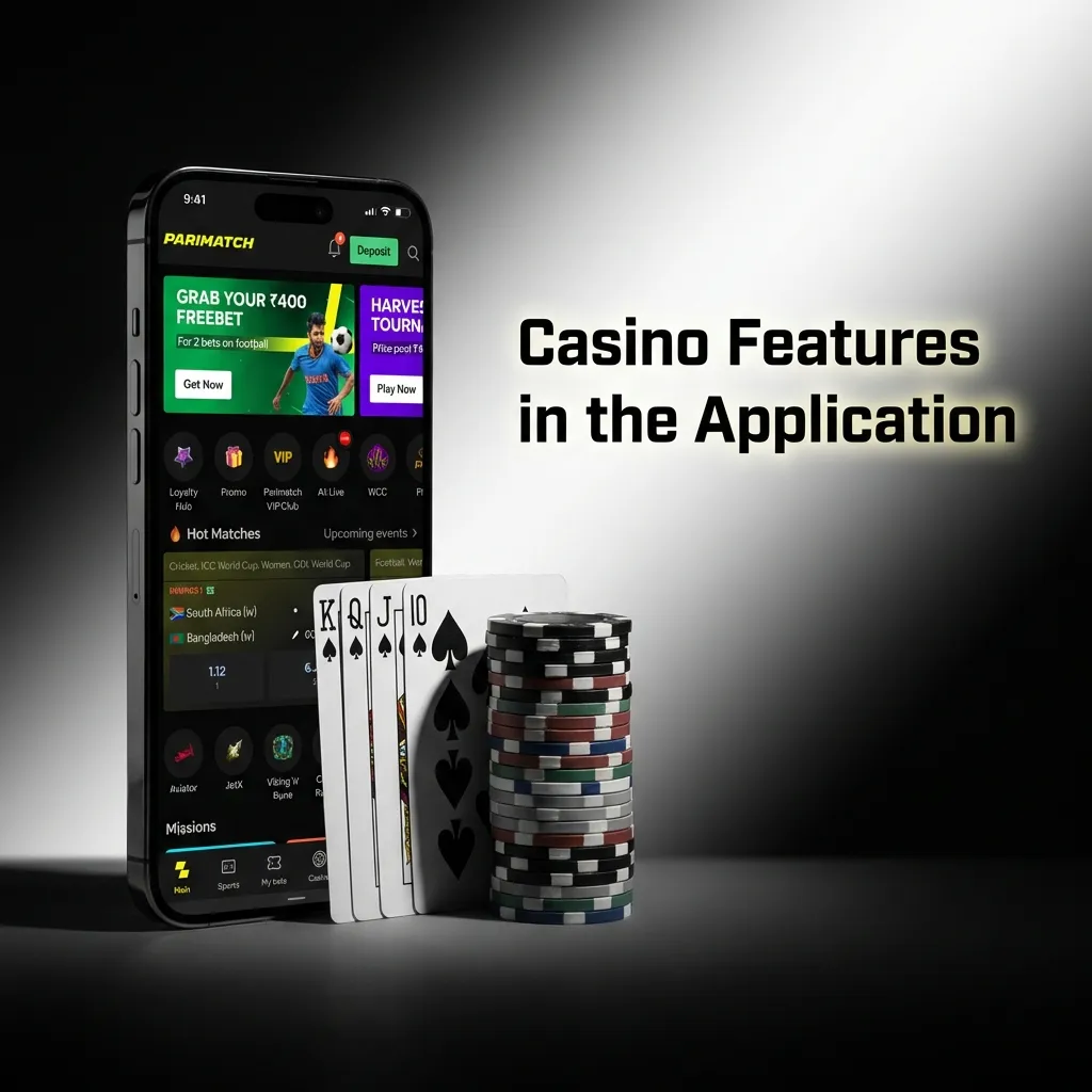 Mobile casino app interface showing game selection with slots, table games, and live dealer options