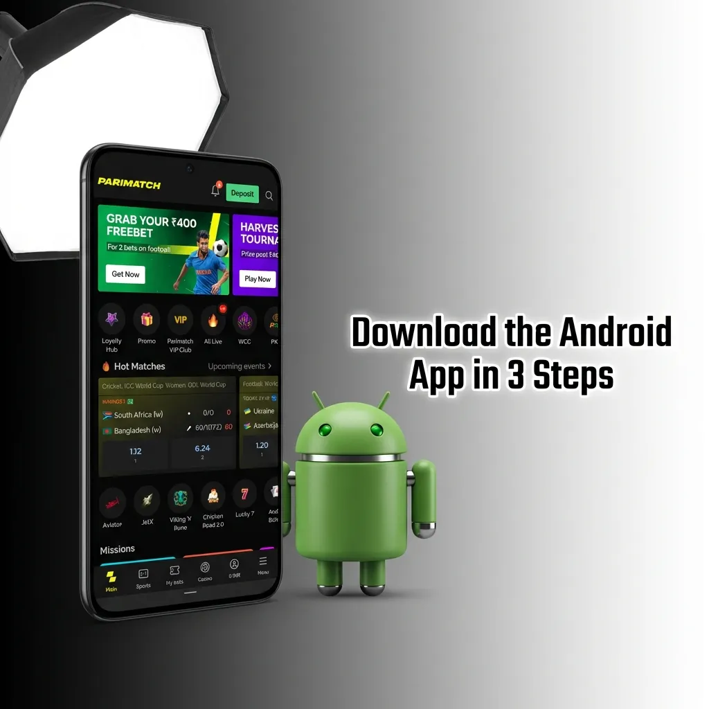 Three-step guide showing how to download and install Android app: download APK, enable unknown sources, install file.