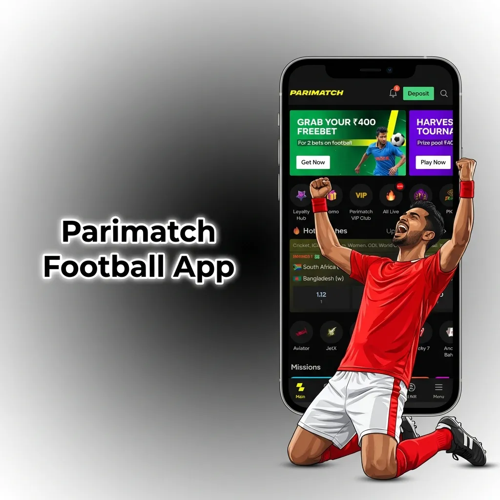 Parimatch football betting app interface showing live odds, match schedules, and bet slip on mobile device screen