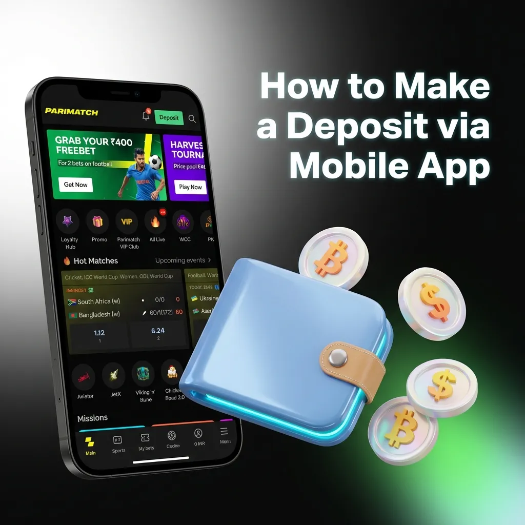 Step-by-step guide showing how to deposit funds into Parimatch account using mobile app with payment options