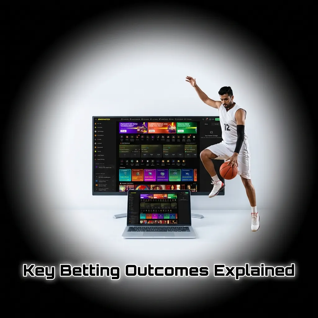 Diagram showing betting outcome types: match winner, over/under totals, handicap betting, and player performance props