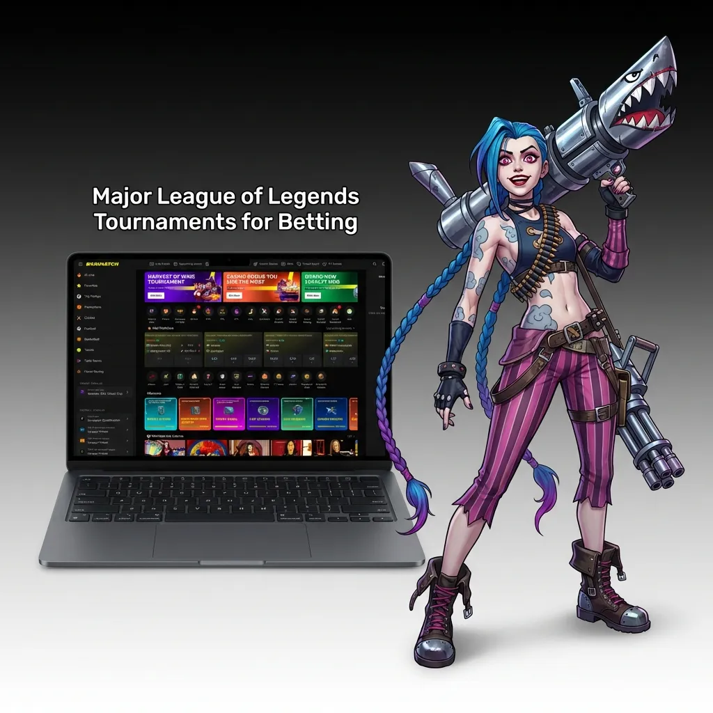 League of Legends tournament trophy with competitive gaming teams and betting odds displayed on screens