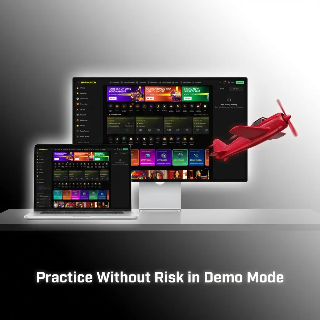 Demo mode interface showing virtual currency balance and game controls for risk-free practice gameplay