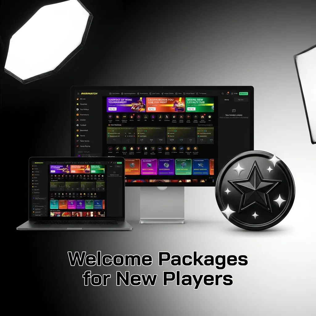 Table showing four welcome bonus packages for slots, sports betting, live casino, and instant games with deposit requirements.