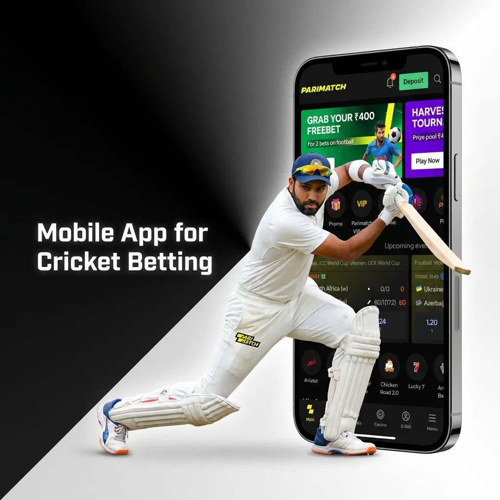 Parimatch cricket betting mobile app interface showing live odds and match markets on smartphone screen